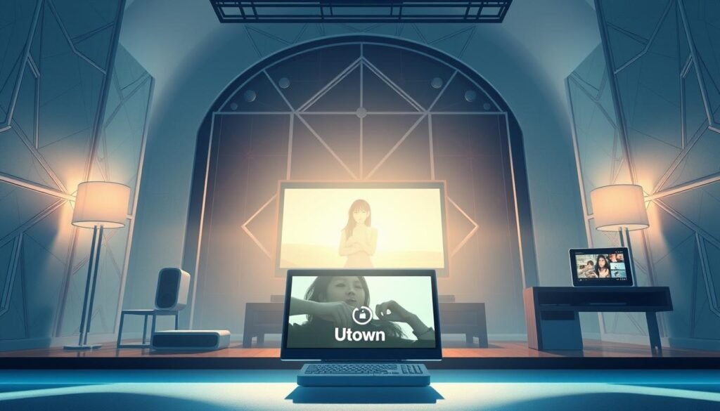 Intricate illustration of a stylized and secure viewing experience for the leaked video of Ito Mayu. Soft, dreamlike lighting illuminates a tranquil, safe digital environment. In the foreground, a UTown-branded interface presents the video content discreetly, free from distractions or malicious elements. The middle ground features sleek, modern devices that allow for comfortable, controlled viewing. The background subtly evokes a sense of privacy and protection, with elegant geometric patterns and calming gradients. The overall atmosphere conveys a refined, responsible approach to enjoying the sensitive content.