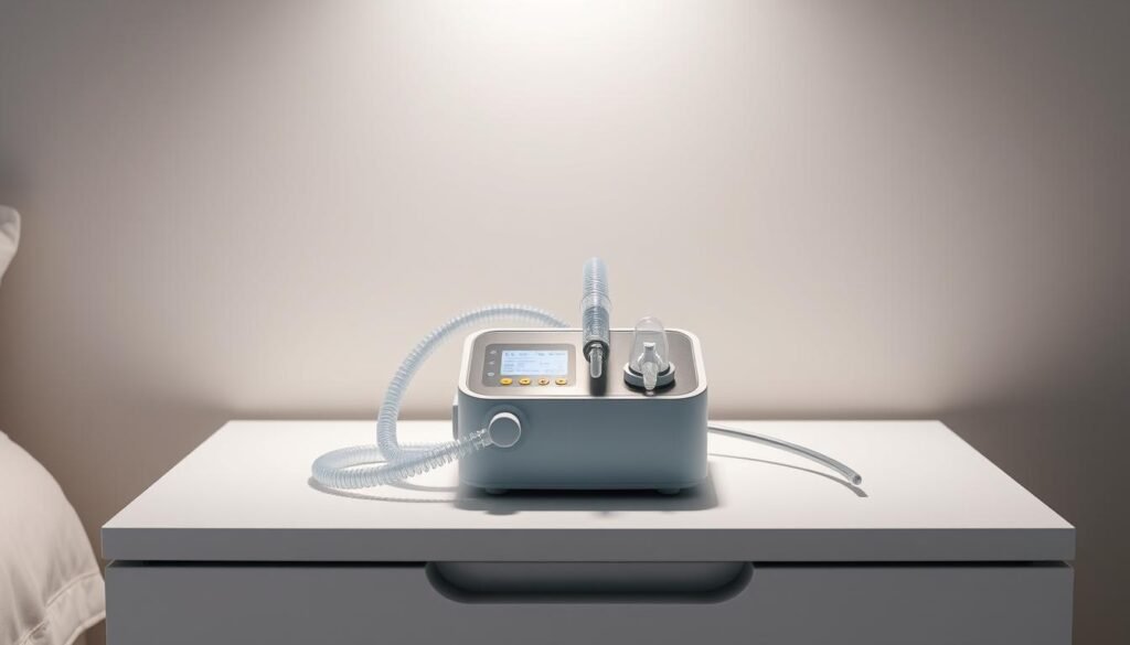 A high-quality medical device for sleep apnea treatment, the iCareCPAP sleep ventilator sits on a sleek, minimalist bedside table. The device features a modern, compact design with a digital display showing key stats. Soft, indirect lighting illuminates the scene, creating a calming, clinical atmosphere. The ventilator's tubing and mask are carefully positioned, blending seamlessly into the composition. In the background, a muted, neutral-toned wall provides a clean, professional backdrop. The overall image conveys the iCareCPAP's role as a reliable, discreet solution for managing sleep-disordered breathing. A high-quality medical device for sleep apnea treatment, the iCareCPAP sleep ventilator sits on a sleek, minimalist bedside table. The device features a modern, compact design with a digital display showing key stats. Soft, indirect lighting illuminates the scene, creating a calming, clinical atmosphere. The ventilator's tubing and mask are carefully positioned, blending seamlessly into the composition. In the background, a muted, neutral-toned wall provides a clean, professional backdrop. The overall image conveys the iCareCPAP's role as a reliable, discreet solution for managing sleep-disordered breathing.