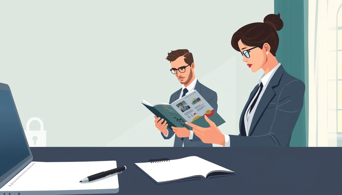 A serene and informative illustration depicting a structured scene focused on the theme of privacy protection when purchasing adult products. In the foreground, a well-organized desk featuring a closed laptop, a notepad with a pen, and an abstract symbol representing data security, such as a padlock or shield. In the middle ground, a stylish individual in professional attire thoughtfully examining a catalog of adult products, with a look of focus and caution. The background softly blends a soothing color palette of blues and greens, evoking a sense of trust and safety, reinforced by soft, natural lighting from a nearby window. The atmosphere is calm and respectful, emphasizing the importance of privacy and safety in personal choices.